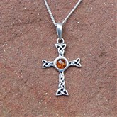 (APO11) Celtic Cross Amber Pendant