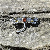 (AMB4) Silver & Amber Dragonfly Brooch/Pendant