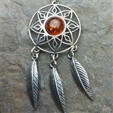 (AP74) Silver And Amber Dream Catcher Pendant