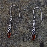 (AED28) Silver Amber Teardrop Earrings