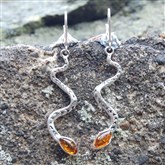 (AED3) Silver & Amber Snake Earrings