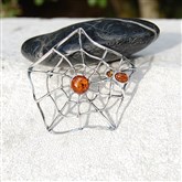 (AMB1) Silver & Amber Spider Web Brooch