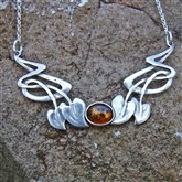 (ART1) Silver & Amber Art Nouveau Necklace