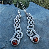 (SCE8) silver & Amber Celtic Assymetric Earrings
