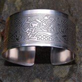 (SB5) Wide Silver Celtic Birds Bangle