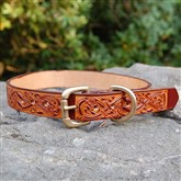 (DC7) Narrow Tan Hand-dyed Celtic Dog Collar