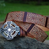(PB12) Celtic Cross Pewter Buckle on quality Leather Belt