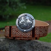 (PB11) Leather Belt with Celtic Horses Buckle