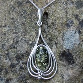 (AP43) Silver and Green Amber Ripple Pendant