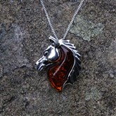 (AP53) Silver And Amber Horse Pendant