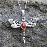 (AP52) Silver And Amber Dragonfly Pendant
