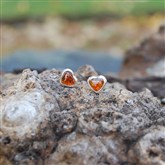 (AES14) Silver & Amber Heart Studs