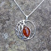 (APO1) Large Silver & Amber Pendant