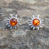 (AES8) Silver & Amber Studs