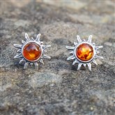 (AES32) Large Amber Sun Stud Earrings