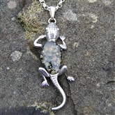 (AP25) Lizard Pendant with green amber