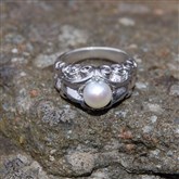 (ICR3) Silver & Pearl Scroll Ring