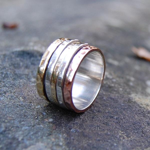 silver spinning ring with copper and brass
