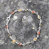 (ABM1) Small Tri-amber Silver Link Bracelet