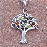 (AP72) Silver And Amber Tree Trunk Pendant