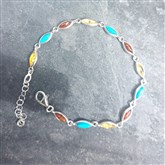 (ABO3) Silver & Multi Amber Bracelet