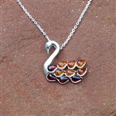 (APG3) Handcrafted Silver & Amber Swan Pendant