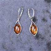 (AED10) Silver & Amber Drop Earrings