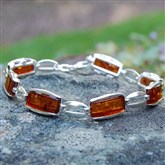 (AB01) Large Link Silver & Amber Bracelet