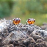 (AES12) Oval Amber Studs