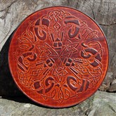 (CLP4) Round Celtic Rams Leather Wall Plaque