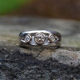 (STR1) 3 Stone Silver Ring with gold detail