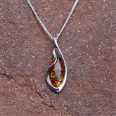 (AP73) Silver And Amber Assymetric Pendant