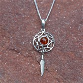 (AP74) Silver And Amber Dream Catcher Pendant