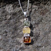 (AP36) Silver Amber Tri-Colour Pendant