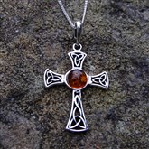 (AP37) Silver And Amber Cross Pendant