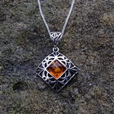 (AP38) Silver And Amber Diamond Pendant
