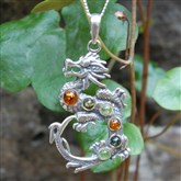 (AP77) Silver And Amber Dragon Pendant