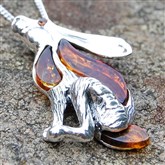 (AP40) Silver And Amber Hare Pendant
