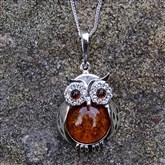 (AP62) Silver And Amber Large Owl Pendant