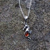 (AP68) Silver And Amber Seahorse Pendant