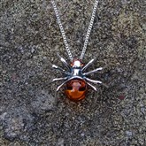 (AP65) Silver And Amber Spider Pendant