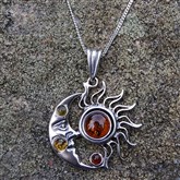 (AP66) Silver And Amber Sun And Moon Pendant