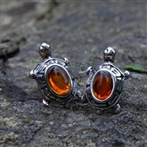 (AES27) Silver And Amber Turtle Studs