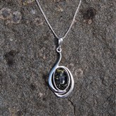 (AP48) Silver And Green Amber Spiral Pendant