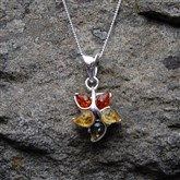 (AP50) Silver And Multi-Amber Flower Pendant