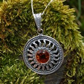 (APG5) Silver & Amber Sun Pendant