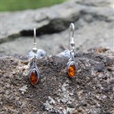 (AED62) Orange Amber Teardrop Earrings