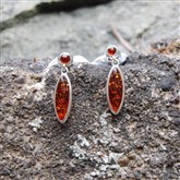 (AED61) Thin Oval Orange Amber Earrings