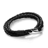 Black Leather Double Strand Tribal Wristband