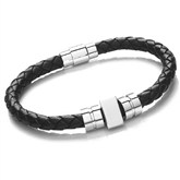 Black Plaited Tribal Wristband with Stainless-steel detail